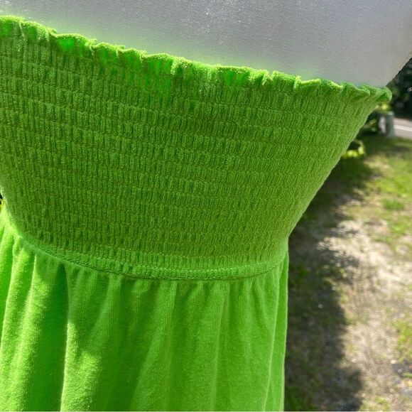Y2K Terry Towel Dress Cover up Neon Green ,Strapless - Picture 4 of 7